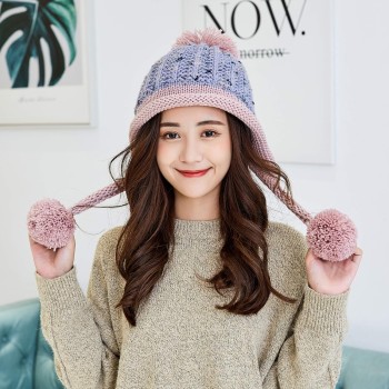 Women’s Peruvian Winter Ski Beanie: Ear Flaps, 3 Pom Poms, Fleece Lined, Ponytail Friendly, Light Gray
