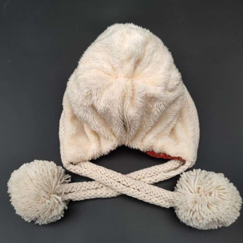 Peruvian Ear Flap Fleece Lined Pom Pom Ski Hat Women's Red Beige Peruvian Ear Flap Beanie with 3 Pom Poms for Skiing