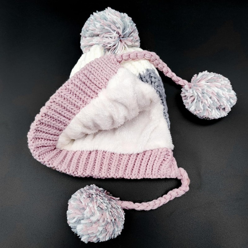 Women's Pink Peruvian Ski Beanie with Ear Flaps and Pom Poms