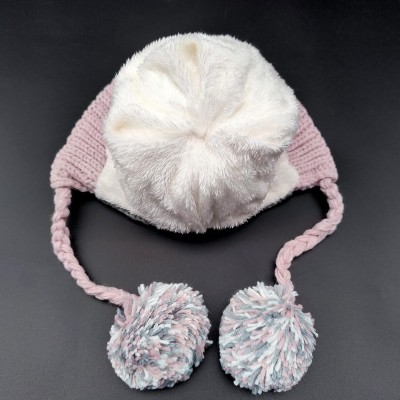 Women's Winter Peruvian Ear Flap Beanie Lakeblue Beige Women's Lakeblue Beige Peruvian Ear Flap Beanie with 3 Pom Poms