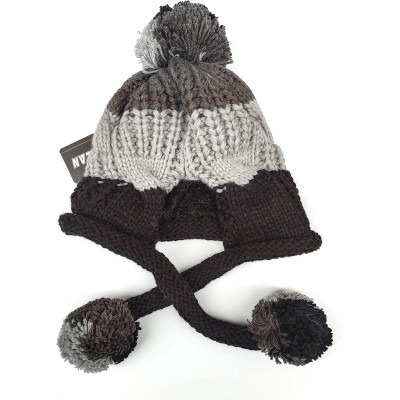 Women’s Grey/Black Peruvian Sherpa Lined Beanie with Ear Flaps and Pom Poms