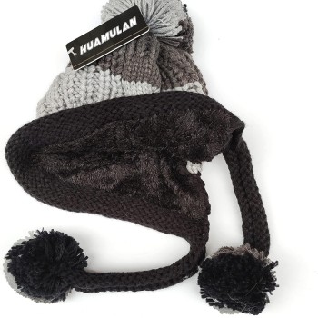 Women’s Winter Peruvian Beanie Ear Flaps Sherpa Lined 3 Pom Pom Ponytail Ski Hat Grey/Black One Size Women’s Winter Peruvian Beanie Ear Flaps Sherpa Lined 3 Pom Pom Ponytail Ski Hat Grey/Black One Size