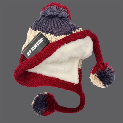 Beige Women’s Peruvian Knit Beanie with Ear Flaps and Pom Poms