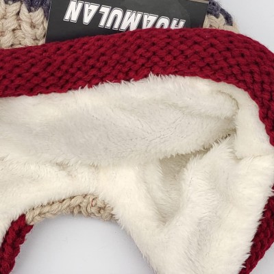 Beige Women’s Peruvian Knit Beanie with Ear Flaps and Pom Poms