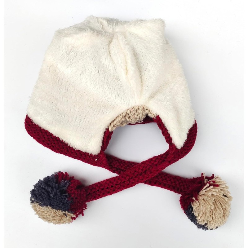 Beige Women’s Peruvian Knit Beanie with Ear Flaps and Pom Poms