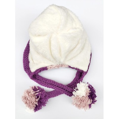 Women's Peruvian Ear Flap Beanie 3 Pom Poms Pink/Purple Women's pink and purple Peruvian ear flap beanie with 3 pom poms