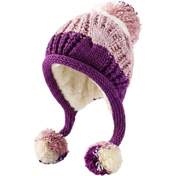 Women's Warm Winter Peruvian Ear Flap Beanie 3 Pom Poms Fleece Lined Ponytail Ski Hat Pink/Purple One Size Women's Warm Winter Peruvian Ear Flap Beanie 3 Pom Poms Fleece Lined Ponytail Ski Hat Pink/Purple One Size