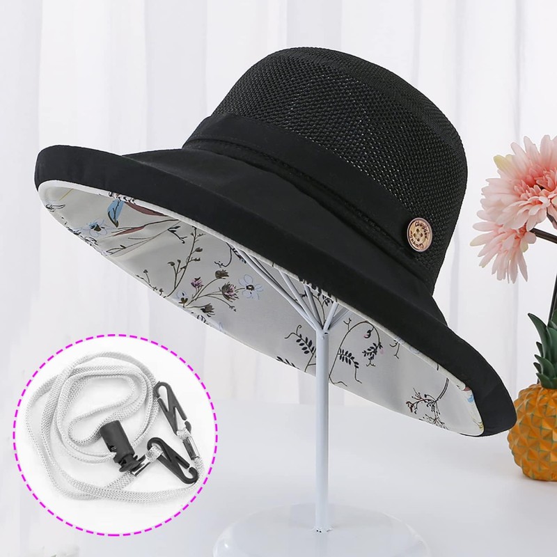 Women's wide brim sun hat with UV protection, mesh crown, wired brim, and chin strap for beach, hiking, and travel