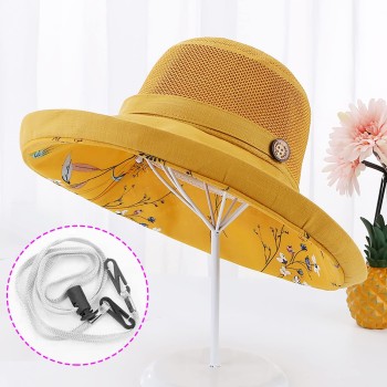 Women's Wide Brim Sun Hat UV Protection Adjustable Wired Edge Summer Beach Hiking Fishing Hat with Chin Strap