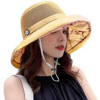Women's Wide Brim Sun Hat UV Protection Adjustable Wired Edge Summer Beach Hiking Fishing Hat with Chin Strap
