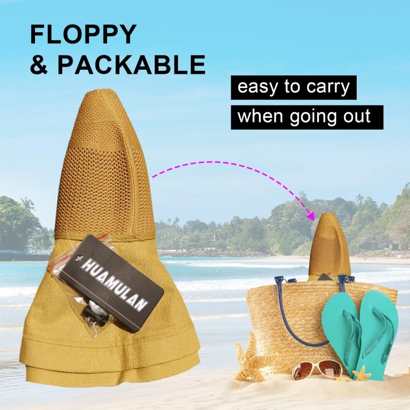 Women's Wide Brim Sun Hat UV Protection Adjustable Wired Edge Women's Wide Brim UV Protection Sun Hat with Chin Strap for Beach Hiking Fishing