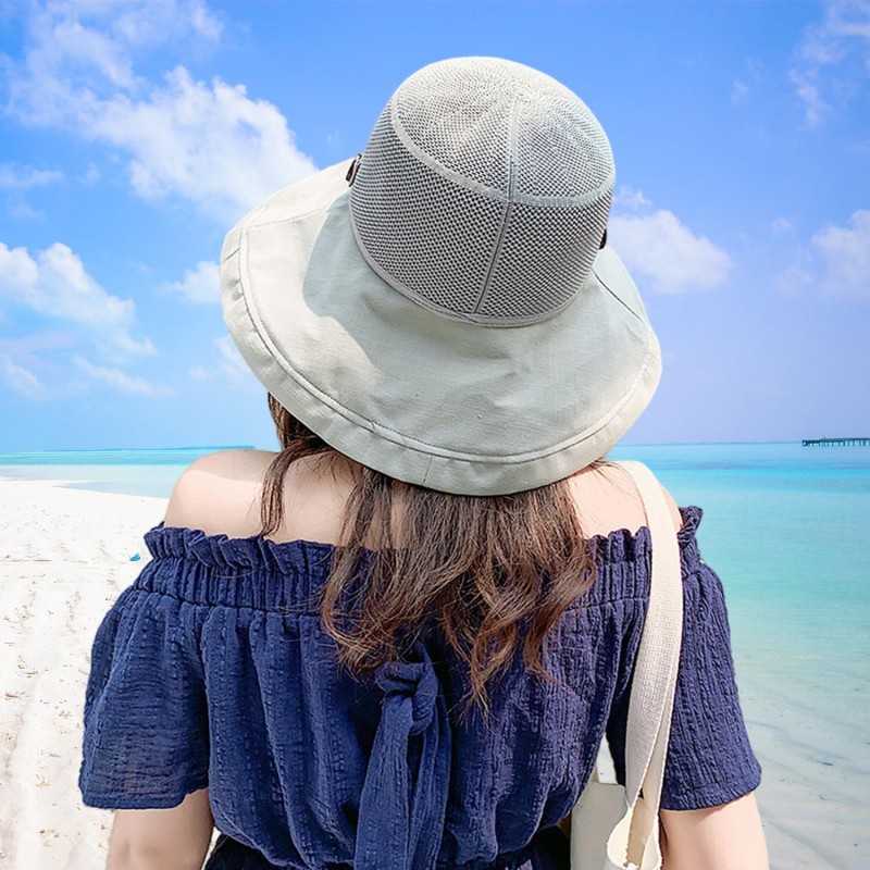 Women's wide brim UV sun hat with mesh crown for beach hiking travel