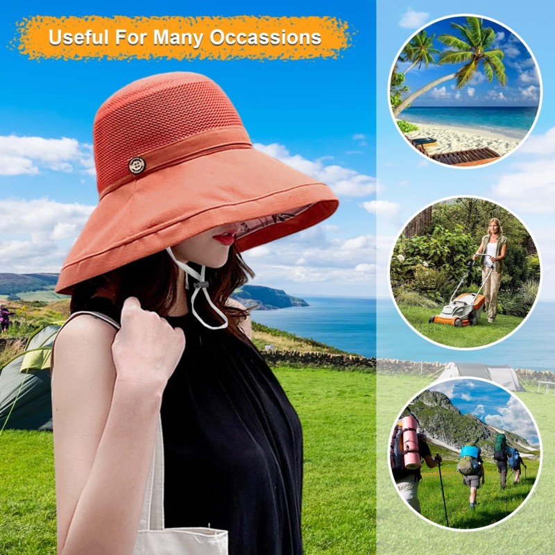 Women’s wide brim sun hat with mesh crown and UV protection