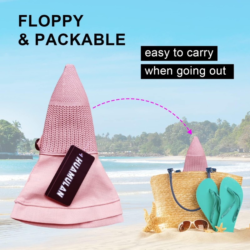 Women's wide brim sun hat with mesh crown, UV protection, adjustable wired brim for summer outdoor use