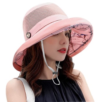 Women’s Wide Brim Sun Hat Mesh Crown UV Protection Adjustable Wired Brim Summer Beach Hat for Fishing Hiking