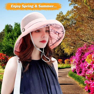 Women's wide brim sun hat with mesh crown, UV protection, adjustable wired brim for summer outdoor use