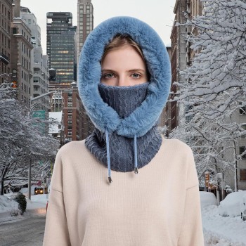 HUAMULAN Women Winter 3-in-1 Balaclava Beanie Earmuff Mask Scarf Set Ski Snow Warm Knit Hat Blue One Size HUAMULAN Women Winter 3-in-1 Balaclava Beanie Earmuff Mask Scarf Set Ski Snow Warm Knit Hat Blue One Size