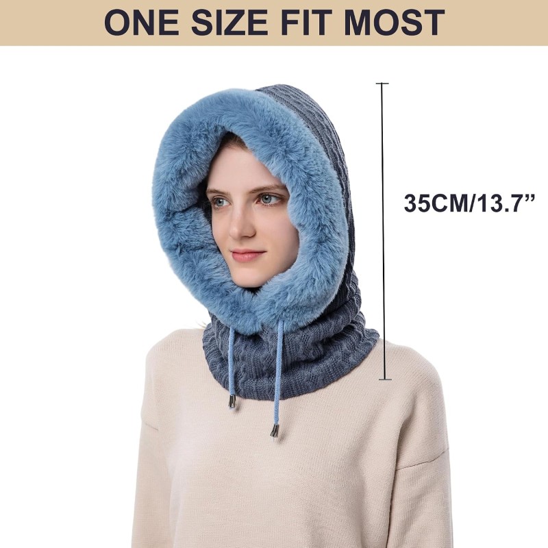 HUAMULAN Women Winter 3-in-1 Balaclava Beanie Ski Hat Blue HUAMULAN Women's Blue 3-in-1 Balaclava Beanie Ski Hat Set