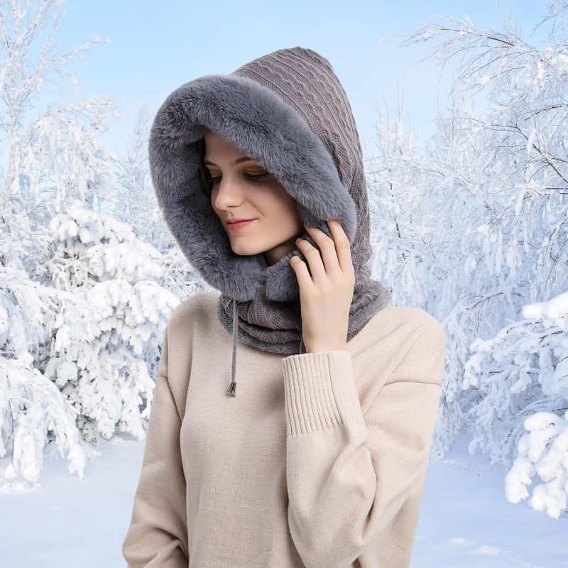 HUAMULAN Women's 3-in-1 Winter Balaclava Ski Mask Grey HUAMULAN Women's Grey 3-in-1 Winter Balaclava Ski Mask Fleece Beanie Neck Scarf