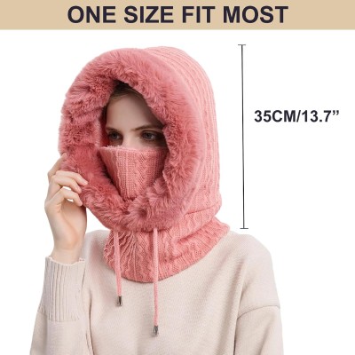 HUAMULAN Women's 3-in-1 Fleece Lined Balaclava Beanie Mask Scarf Set Dusty Pink