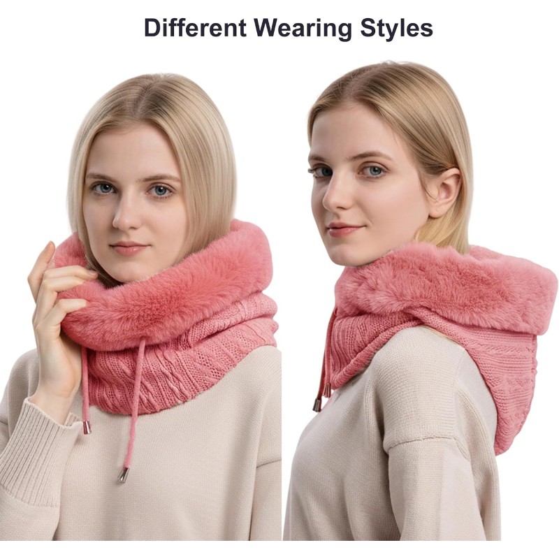 HUAMULAN Women's 3-in-1 Fleece Lined Balaclava Beanie Mask Scarf Set Dusty Pink