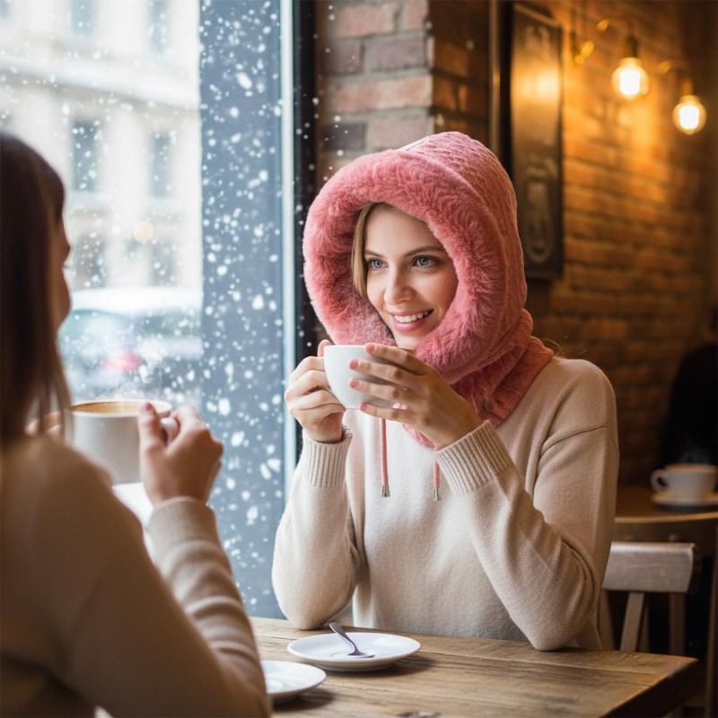 HUAMULAN Women's 3-in-1 Fleece Lined Balaclava Beanie Mask Scarf Set Dusty Pink