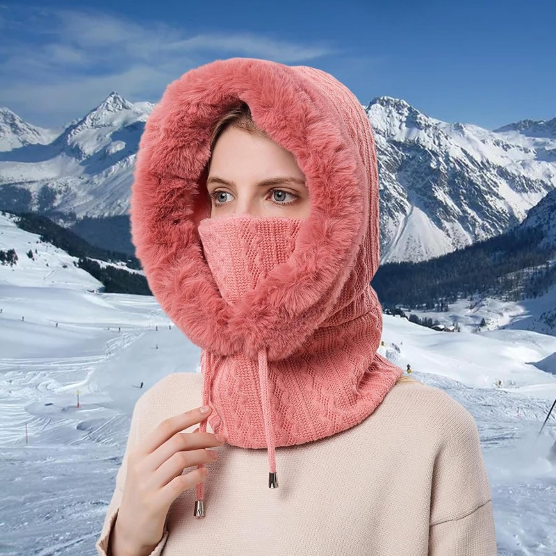 HUAMULAN Women's 3-in-1 Fleece Lined Balaclava Beanie Mask Scarf Set Dusty Pink