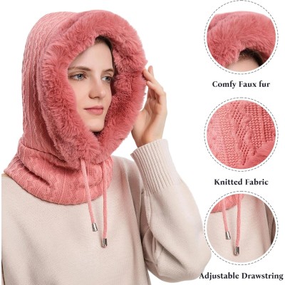 HUAMULAN Women's 3-in-1 Fleece Lined Balaclava Beanie Mask Scarf Set Dusty Pink