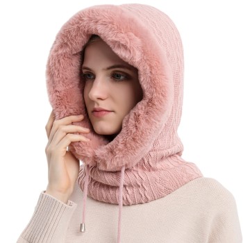 HUAMULAN Women's 3-in-1 Winter Balaclava Fleece Beanie Ski Mask Neck Scarf Set Pink for Cold Weather