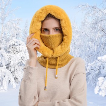 HUAMULAN Women's Warm 3-in-1 Winter Balaclava Beanie Mask Scarf Set Yellow One Size Ski Snow HUAMULAN Women's Warm 3-in-1 Winter Balaclava Beanie Mask Scarf Set Yellow One Size Ski Snow