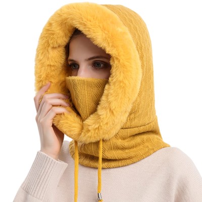 HUAMULAN Women's 3-in-1 Winter Balaclava Beanie Scarf Set Yellow Ski Snow