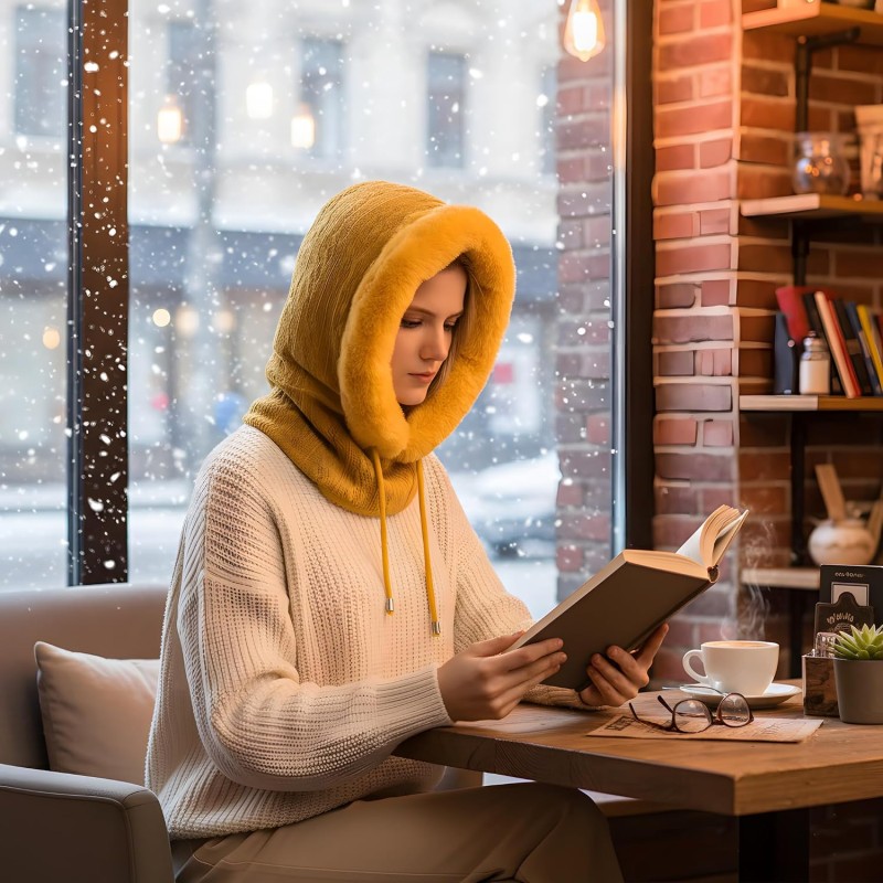 HUAMULAN Women's 3-in-1 Winter Balaclava Beanie Scarf Set Yellow Ski Snow