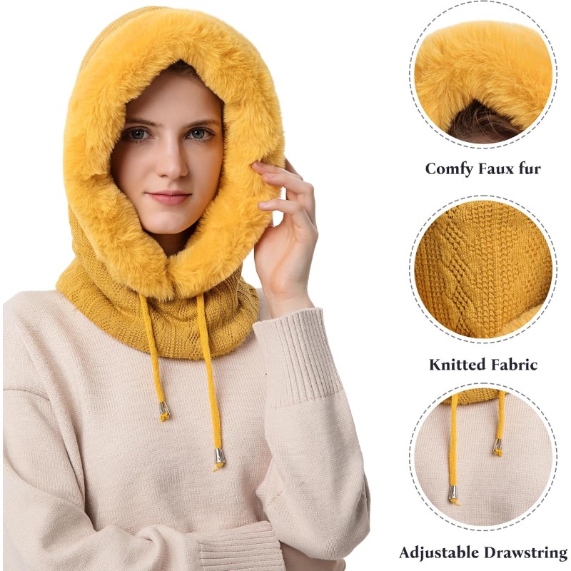 HUAMULAN Women's 3-in-1 Winter Balaclava Beanie Scarf Set Yellow Ski Snow