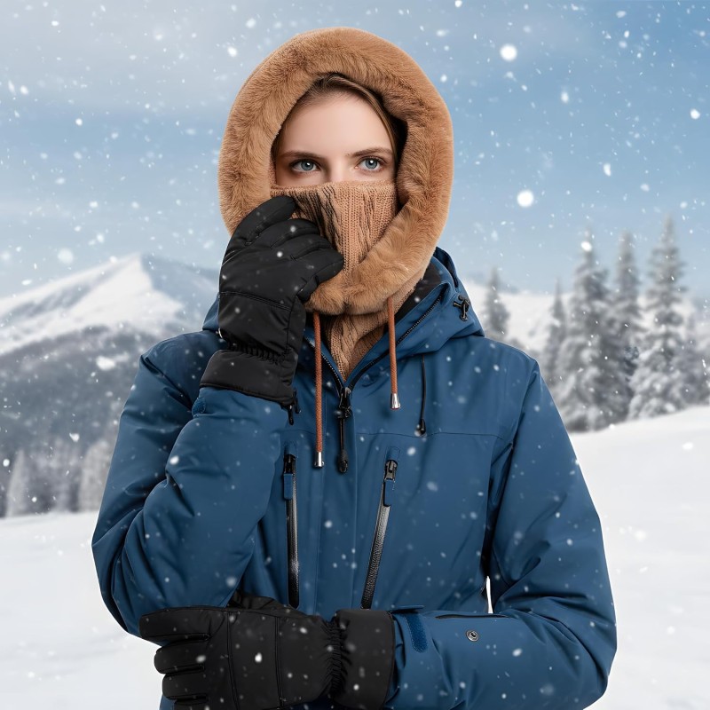 HUAMULAN Women's 3-in-1 Balaclava Winter Set HUAMULAN women's winter 3-in-1 balaclava set with faux fur for ski and snow