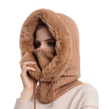 HUAMULAN Women's Winter 3-in-1 Balaclava Fleece Beanie Face Mask Neck Scarf Set for Ski Snow Warm Faux Fur One Size