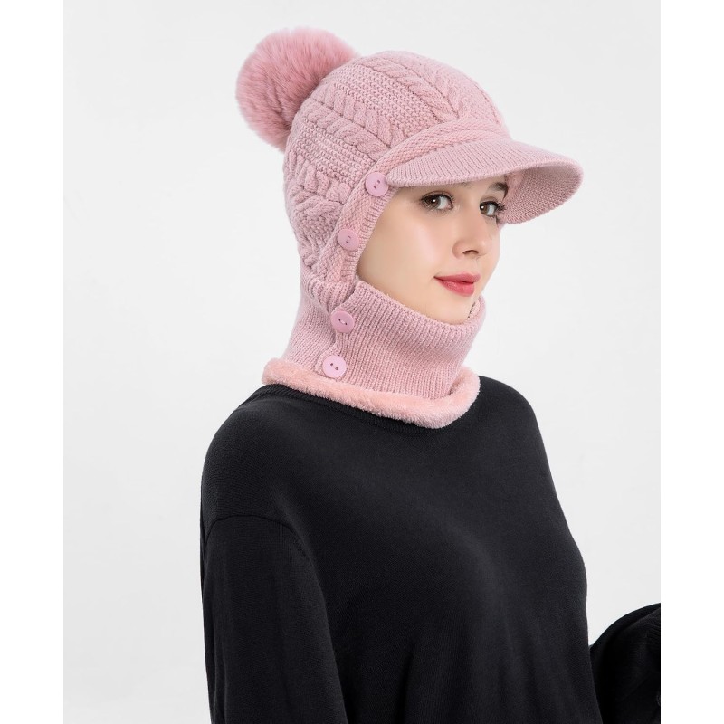 HUAMULAN Women's 3-in-1 Fleece Lined Ski Hat Balaclava HUAMULAN Women's Pink Pom Pom Ski Beanie Balaclava Set