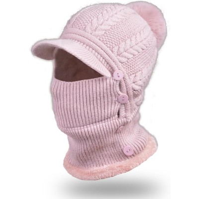 HUAMULAN Women's 3-in-1 Fleece Lined Ski Hat Balaclava HUAMULAN Women's Pink Pom Pom Ski Beanie Balaclava Set