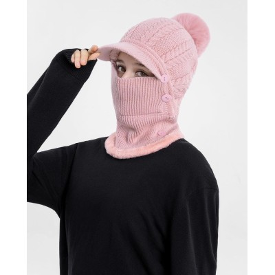 HUAMULAN Women's 3-in-1 Fleece Lined Ski Hat Balaclava HUAMULAN Women's Pink Pom Pom Ski Beanie Balaclava Set
