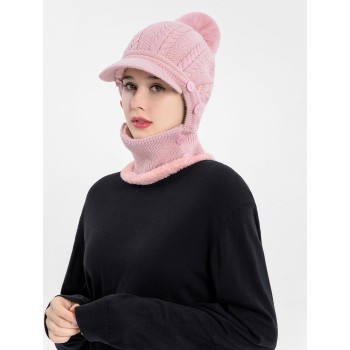 HUAMULAN Women's Winter 3-in-1 Fleece Lined Beanie Balaclava Set Pink Pom Pom Ski Snow Hat HUAMULAN Women's Winter 3-in-1 Fleece Lined Beanie Balaclava Set Pink Pom Pom Ski Snow Hat