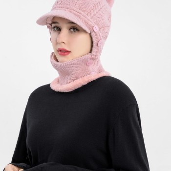 HUAMULAN Women's Winter 3-in-1 Fleece Lined Beanie Balaclava Set Pink Pom Pom Ski Snow Hat