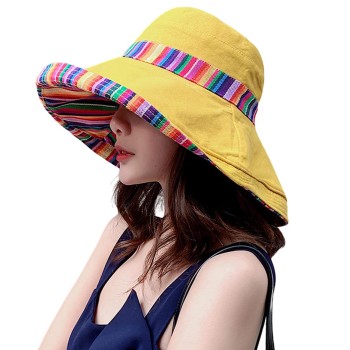 Women’s Bohemian Wide Brim Sun Hat – UV Protection Summer Beach Fishing Hiking, Adjustable Wired Edge, Chin Strap, Medium