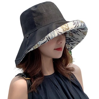 Women's Reversible Wide Brim Sun Hat UV Protection Wired Edge Summer Beach Hiking Fishing Chin Strap