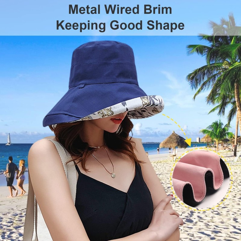Women's Reversible Wide Brim UV Protection Sun Hat Women's reversible wide brim sun hat with chin strap for UV protection