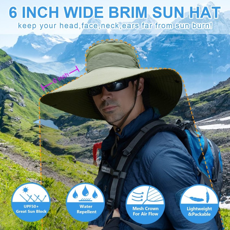 6 inch wide brim unisex sun protection bucket hat for hiking beach fishing