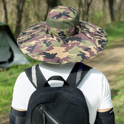 6 6-inch wide brim camouflage unisex sun protection bucket hat for outdoor activities