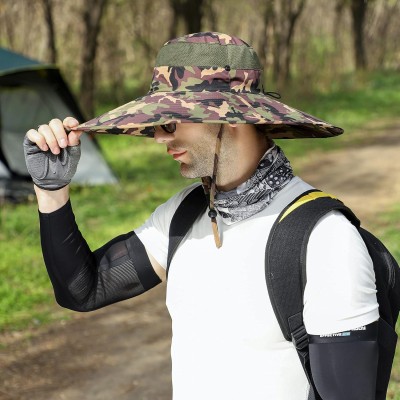 6 6-inch wide brim camouflage unisex sun protection bucket hat for outdoor activities