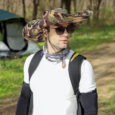 6 6-inch wide brim camouflage unisex sun protection bucket hat for outdoor activities