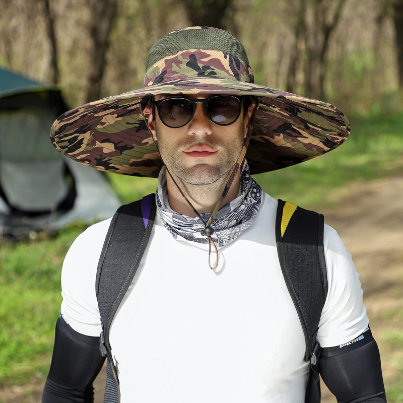 6 6-inch wide brim camouflage unisex sun protection bucket hat for outdoor activities