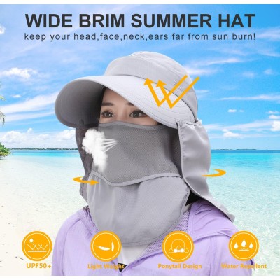 Women's Wide Brim Sun Hat with Detachable Face Mask and Neck Flap for UV Protection