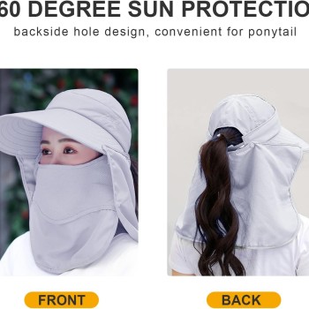 Women's Wide Brim Sun Hat Detachable Face Mask Neck Flap UV Protection Ponytail Outdoor Hat for Hiking Fishing Garden Women's Wide Brim Sun Hat Detachable Face Mask Neck Flap UV Protection Ponytail Outdoor Hat for Hiking Fishing Garden